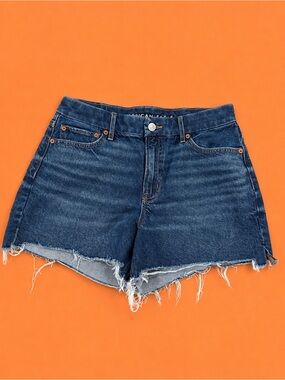 American Eagle Outfitters Dark Blue Frayed Hem Denim Shorts
